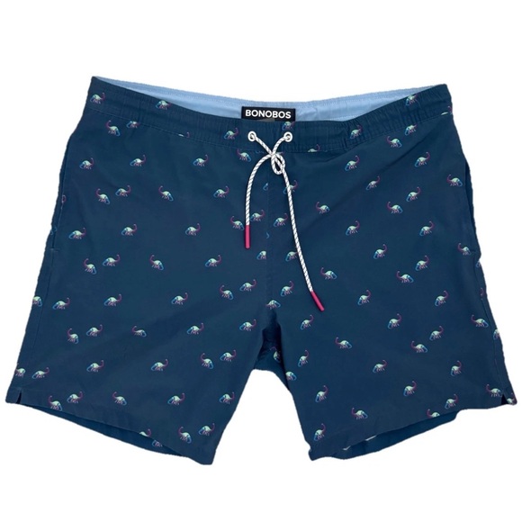 Bonobos Mens Swim Trunks Medium Navy with Dinosaurs, Lined, 7" inseam - Picture 2 of 7